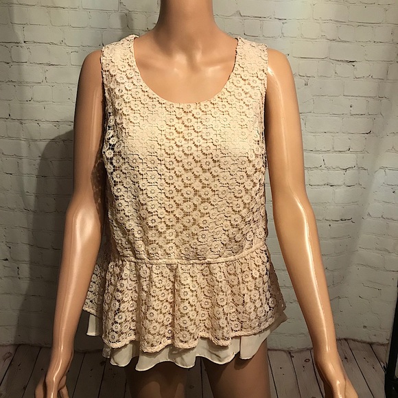 Nanette Lepore peach colored peplum lace top blouse size medium - Picture 1 of 11